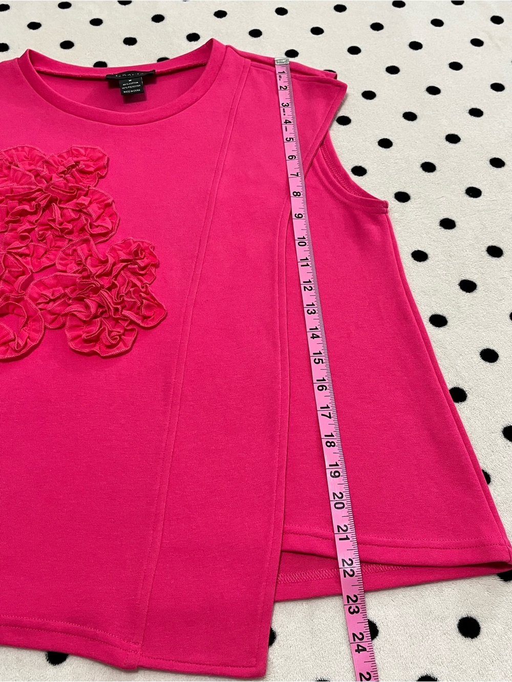Gracia Hot Pink Rosette Asymmetrical Sleeveless Blouse Size M - Picture 8 of 10